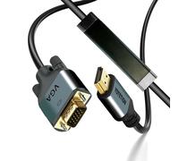 HDMI to VGA 30Ft Cable with IC , Gold-Plated HDMI to VGA Compatible for Computer, Desktop, Laptop, PC, Monitor, Projector,HDTV, Raspberry Pi, Roku, Xbox and More, green-gray aluminum shell