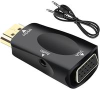 HDMI to VGA adapter 1080P, 3.5mm 1080p Audio Jack Cable, Gold-Plated Hdmi male to Vga female adapter Compatible with Monitor, Laptop, Computer, Projector, DVD Player (VGA Male to HDMI Adapter)