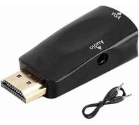 HDMI to VGA adapter 1080P, 3.5mm 1080p Audio Jack Cable, Gold-Plated HDMI male to VGA female adapter with audio and DC Connector, Compatible with Monitor, Laptop, Computer, Projector, DVD Player