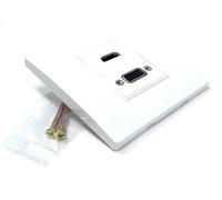 HDMI & VGA 15HD Multimedia Wall Plate Faceplate, Easy Connect, White, No Soldering Needed, 1 Gang