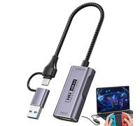 HDMI Video Capture Card to USB 3.0 Type A and Type C, 4K Input, 1080P Output, Low Latency, Plug and Play, Compatible with Switch, PS5, Xbox and PC