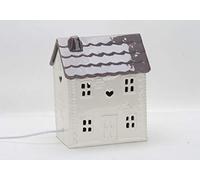 HDmirrorR Ceramic House - Art Sculpture - Table Decoration Lamp - Cream Base - Durable - Energy Saving - Practical & Eye-Caring - Soft Warm Light - with roof Base sarrah (Brown)