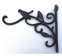 HDmirrorR Spring life Cast Iron Ornate Bird Hanging Flower Basket Bracket Hook in 3 colours(for 14" or under basket) (Brown)