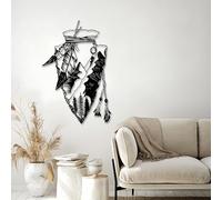 HDMOZUYT Bohemian Feather and Leather Pouch Metal Wall Art, Rustic Tribal-Themed & Nature-Inspired Metal Hanging Decor, Farmhouse Boho Western Wall Hanging for Living Room Bedroom Entryway (Black 30