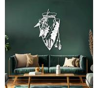 HDMOZUYT Bohemian Feather and Leather Pouch Metal Wall Art, Rustic Tribal-Themed & Nature-Inspired Metal Hanging Decor, Farmhouse Boho Western Wall Hanging for Living Room Bedroom Entryway (White 35