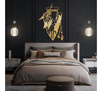 HDMOZUYT Bohemian Feather and Leather Pouch Metal Wall Art, Rustic Tribal-Themed & Nature-Inspired Metal Hanging Decor, Farmhouse Boho Western Wall Hanging for Living Room Bedroom Entryway (Gold 30"