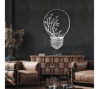 HDMOZUYT Creative Light Bulb & Bare Tree Metal Wall Art, Nature Silhouette Hanging Decor With Flying Birds, Modern Thought-Inspired Metal Wall Decor for Living Room Office, Housewarming Gift for Home
