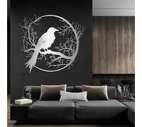 HDMOZUYT Crow Metal Wall Decor, Raven Wall Art, Gothic Metal Wall Art, Tree Branch Wall Decor for Living Room, Bedroom, Office (Silver 35"x32" / 90x81cm)