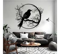 HDMOZUYT Crow Metal Wall Decor, Raven Wall Art, Gothic Metal Wall Art, Tree Branch Wall Decor for Living Room, Bedroom, Office (Black 35"x32" / 90x81cm)
