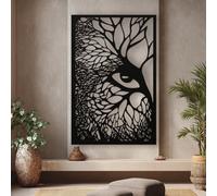 HDMOZUYT Forest Watcher Metal Wall Art - Abstract Tree Eye Silhouette in Black Cutout Style for Living Room or Study Wall Decor (Black 31L x 21W)