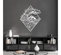 HDMOZUYT Geometric Wave & Mountain Metal Wall Art, Triangular Frame Ocean Landscape Silhouette Decor, Modern Coastal Nature Themed Hanging Wall Art for Living Room Office Bedroom Home Decor (White 3