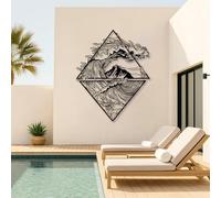 HDMOZUYT Geometric Wave & Mountain Metal Wall Art, Triangular Frame Ocean Landscape Silhouette Decor, Modern Coastal Nature Themed Hanging Wall Art for Living Room Office Bedroom Home Decor (Black 3