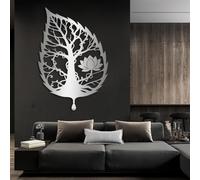 HDMOZUYT Leaf Metal Wall Art, Lotus Metal Wall Art, Leaf Wall Decor for Living Room, Bedroom, Bathroom (Silver 28"x19" / 70x47cm)