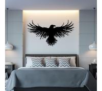HDMOZUYT Metal Raven Wall Art, Metal Crow, Crow Decor, Bird Decorations, Nordic Home Decorations, Animal Wall Art, Nature Artwork, Norse Mythology Artwork, Living Room Decor (Black 48L x 28W)