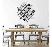 HDMOZUYT Modern Geometric Interlocking Grid Metal Wall Art, Abstract Minimalist Wall Hanging Decor, Contemporary Linear Art for Living Room Office Bedroom (Black 39" L x 39" W)