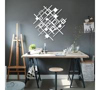 HDMOZUYT Modern Geometric Interlocking Grid Metal Wall Art, Abstract Minimalist Wall Hanging Decor, Contemporary Linear Art for Living Room Office Bedroom (White 35" L x 35" W)