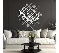 HDMOZUYT Modern Geometric Interlocking Grid Metal Wall Art, Abstract Minimalist Wall Hanging Decor, Contemporary Linear Art for Living Room Office Bedroom (Silver 39" L x 39" W)