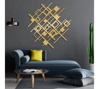HDMOZUYT Modern Geometric Interlocking Grid Metal Wall Art, Abstract Minimalist Wall Hanging Decor, Contemporary Linear Art for Living Room Office Bedroom (Gold 35" L x 35" W)