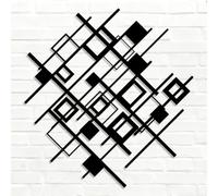 HDMOZUYT Modern Geometric Interlocking Grid Metal Wall Art, Abstract Minimalist Wall Hanging Decor, Contemporary Linear Art for Living Room Office Bedroom (Black 19" L x 19" W)