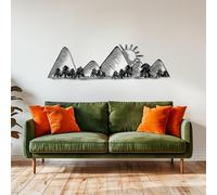 HDMOZUYT Mountain Range & Pine Forest Metal Wall Art, Sunny Wilderness Silhouette Hanging Decor for Living Room Office, Rustic Outdoor-Themed Metal Wall Decor, Durable Landscape Art for Cozy & Modern