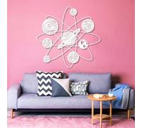 HDMOZUYT Solar System 8 Planets & Atomic Orbit Metal Wall Art, Space-Themed Galaxy Silhouette Wall Decor, Planetary System Metal Decor, Sci-Fi Hanging Art for Living Room Office Bedroom (White 24" L