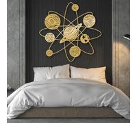 HDMOZUYT Solar System 8 Planets & Atomic Orbit Metal Wall Art, Space-Themed Galaxy Silhouette Wall Decor, Planetary System Metal Decor, Sci-Fi Hanging Art for Living Room Office Bedroom (Gold 19" L x