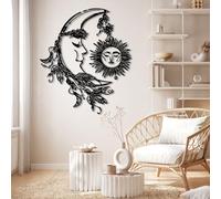 HDMOZUYT Sun & Moon Face Metal Wall Art, Sun and Moon Wall Decor, Boho Wall Decor for Living Room, Bedroom, Yoga Studio (Black 19" H x 16" W / 47 x 41 cm)