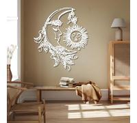 HDMOZUYT Sun & Moon Face Metal Wall Art, Sun and Moon Wall Decor, Boho Wall Decor for Living Room, Bedroom, Yoga Studio (White 35" H x 31" W / 90 x 78 cm)