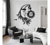 HDMOZUYT Sun & Moon Face Metal Wall Art, Sun and Moon Wall Decor, Boho Wall Decor for Living Room, Bedroom, Yoga Studio (Black 35" H x 31" W / 90 x 78 cm)