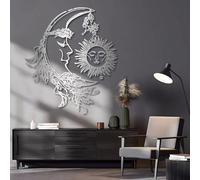 HDMOZUYT Sun & Moon Face Metal Wall Art, Sun and Moon Wall Decor, Boho Wall Decor for Living Room, Bedroom, Yoga Studio (Silver 19" H x 16" W / 47 x 41 cm)