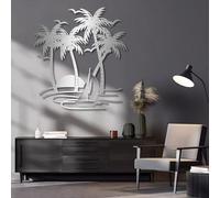 HDMOZUYT Tropical Palm Tree Sailboat Metal Wall Art, Coastal Beach Wall Decor, Metal Palm Tree Wall Decor, Tropical Wall Decor For Living Room, Bedroom, Bathroom (Silver 28" H x 25" W / 70 x 64 cm)