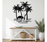 HDMOZUYT Tropical Palm Tree Sailboat Metal Wall Art, Coastal Beach Wall Decor, Metal Palm Tree Wall Decor, Tropical Wall Decor For Living Room, Bedroom, Bathroom (Black 28" H x 25" W / 70 x 64 cm)