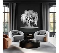 HDMOZUYT Weeping Willow Tree Metal Wall Art, Rustic Garden-Themed Metal Wall Decor, Modern Nature Silhouette Hanging Art, Farmhouse Sign, Housewarming Gift (Silver 39" L x 39" W)