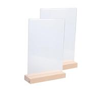 HDOYTXXM 2Pcs Double Side Acrylic Holder With Wood Base Clear Poster Display Stand For Restaurant Bakery Hotel Reception Advertising Stand For Restaurant Office