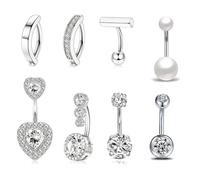 HDOYTXXM 8pc Belly Button Rings for Women Hypoallergenics Surgical Stainless Steel Clickers Button Piercing Navel Hypoallergenics