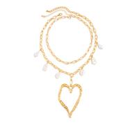 HDOYTXXM Bold Love Charm Statement Necklace Lightweight Aluminum Iron Alloy Chain with Pearls Accents Clavicle Chain Love Symbol Jewelry