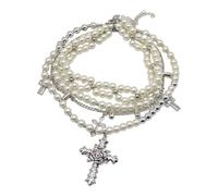 HDOYTXXM Faith Silver Crosses Pendant Stylish Pearls Necklace Jewelry Accessory Portable for Fashionable Casual Wear Daily Use