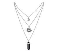 HDOYTXXM Gothic Layering Necklace Sun Black Crystal & Agate Adjustable Chain for Women Accessories Pendant Necklace