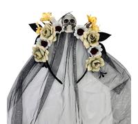 HDOYTXXM Halloween Skull Flower Hairband With Veil For Witch Costume Day Of The Dead Parties & Cosplay Accessories Halloween Witch Hairband