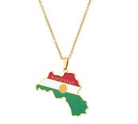 HDOYTXXM Kurdistan Map Necklace for Women Men Chains Gold Silver Flag Pendants Necklace Stainless Steel Jewelry Pendant