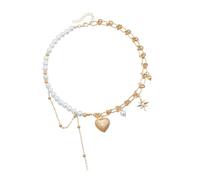 HDOYTXXM Retro Inspired Creative Heart Shaped Necklace with Star Tassels Design and Patchwork Craft for Fashion Jewelry Patchwork Necklace