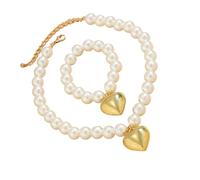 HDOYTXXM Simple Gold Color Ball Bead Chain Necklace Heart Pendant Jewelry Set Elegant Beaded Accessory For Women Statement Necklace For Women