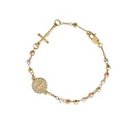 HDOYTXXM Sturdy Alloy Catholic Featuring Mixed Images Rhinestones Inlayed Wristband for Devotional Fashion Rose Gold Benedict Chain