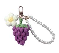 HDOYTXXM Stylish Beaded Rings Pendant Keychain with Handcrafted Wool Grape and Flower Embellishment Delicate Key Chain Accessory