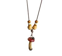 HDOYTXXM Unique Inspired Adjustable Rope Chain Necklace with Wood Bead Mushroom Pendant for Women Fashion Jewelry Wood Beads Lovely