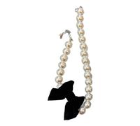 HDOYTXXM Unique Wide Black Bowknot Pendant Choker Necklace Trendy Simulated Pearls Beaded Clavicle Chain for Daily Wear Parties Statement Necklace