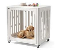 HDPE Pet Crate with Lockable Swivel Wheels, Ventilated Clear View Small Animal Cage Easy Clean Indoor Kennel for Puppy Rabbit Cat