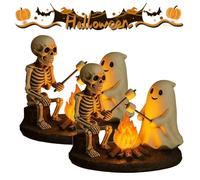 HDQQEU Ghost Campfire Flickering Nightlight, Skeleton and Ghost Bonfire Lamp, Cute Halloween Night Light for Room Decor (2 PC)
