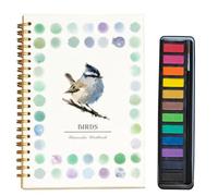 HDQQEU Watercolour Workbook 12 Colors Water Painting Books With Paint Brush, Beginner-Friendly Watercolour Workbooks, Water Colouring Practice Book Art Craft Kits For Adults Kids (Birds)