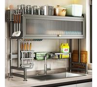 HDRRIOZU Over Sink Dish Drainer - 3 Tier Drying Rack with Cover for Dishes, Glasses, Bowls & Cutlery